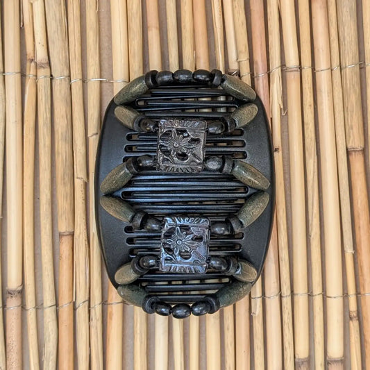 African Butterfly "Dupla" mit grau-schwarzen Holzperlen schwarz