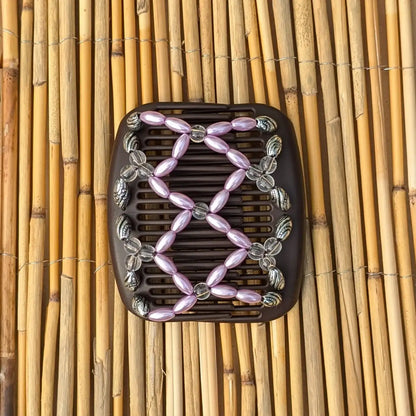 African Butterfly "Ndalena" mit silber-rosanen Kunstperlen braun