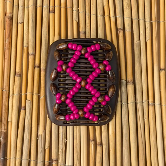 African Butterfly "Ndbele" mit dunkelbraun-pinken Holzperlen braun
