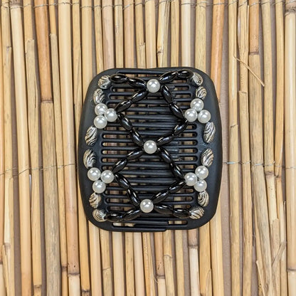 African Butterfly "Ndalena" mit weiß-schwarzen Kunstperlen schwarz