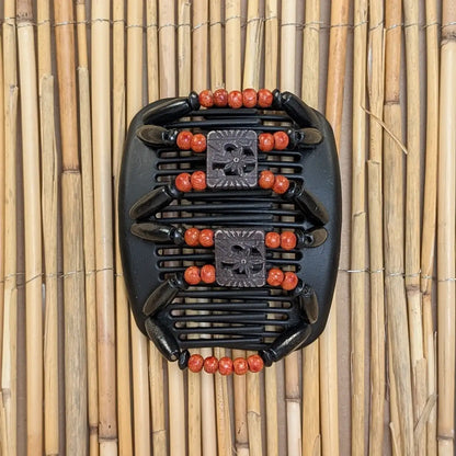 African Butterfly "Dupla" mit schwarz-orangenen Holzperlen schwarz