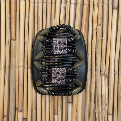 African Butterfly "Dupla" mit grau-schwarzen Holzperlen schwarz