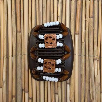 African Butterfly "Dupla" mit braun-weißen Holzperlen braun