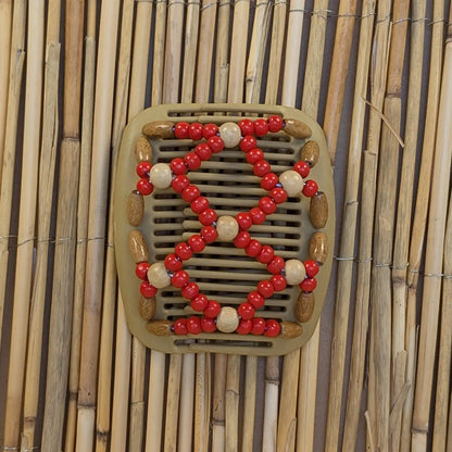 African Butterfly "Ndbele" mit rot-hellbraunen Holzperlen beige