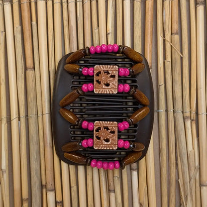 African Butterfly "Dupla" mit braun-pinken Holzperlen braun