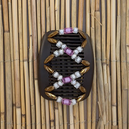 African Butterfly "Dalena" mit bronze-pinken Kunstperlen braun