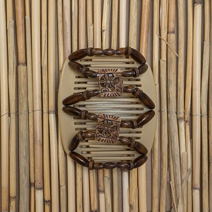 African Butterfly "Dupla" mit braunen Holzperlen beige