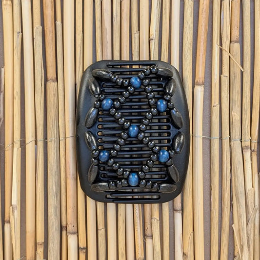 African Butterfly "Ndebele" mit schwarz-blauen Holzperlen schwarz