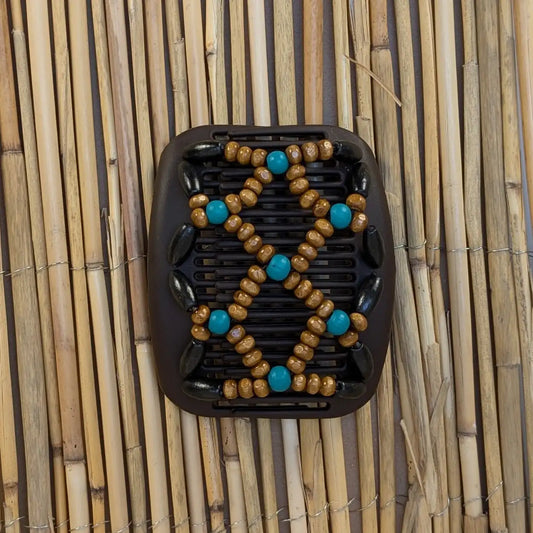 African Butterfly "Ndbele" mit braun-petrolfarbenen Holzperlen braun