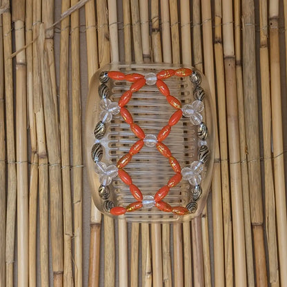 African Butterfly "Ndalena" mit silber-orangenen Kunstperlen durchsichtig