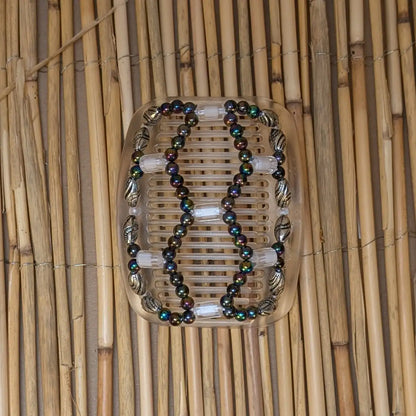 African Butterfly "Ndalena" mit silber-regenbogenfarbenen Kunstperlen durchsichtig