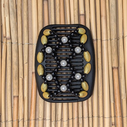 African Butterfly schwarzer Kamm mit gold schwarz weißen Kunstperlen