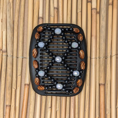 African Butterfly Schwarzer Kamm mit bronze schwarz weißen Kunstperlen