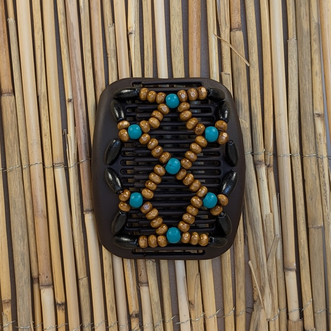 African Butterfly "Ndbele" mit braun-petrolfarbenen Holzperlen braun