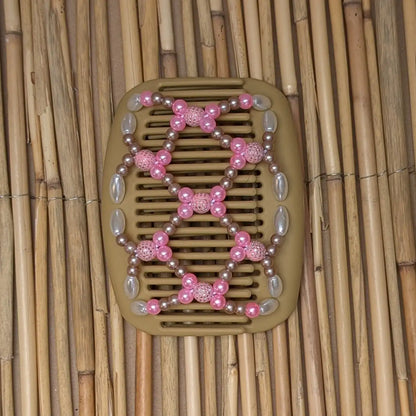 African Butterfly beiger Kamm mit weiß rosa Kunstperlen