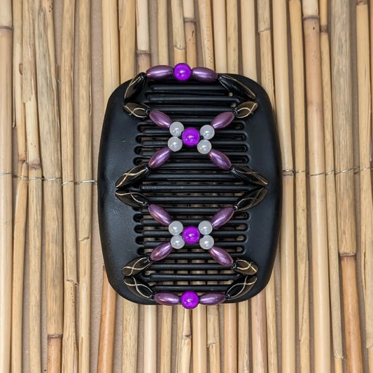 African Butterfly schwarzer Kamm mit lila und schwarzen Kunstperlen