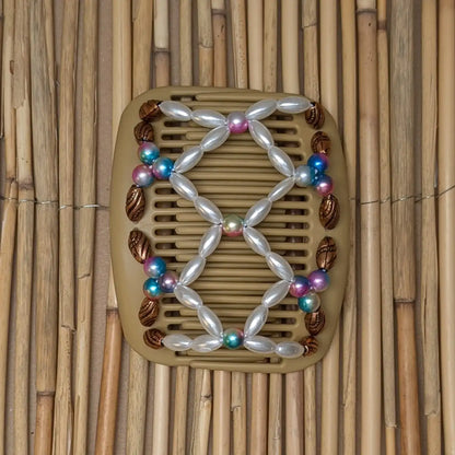 African Butterfly beiger Kamm mit regenbogen und weißen Perlen