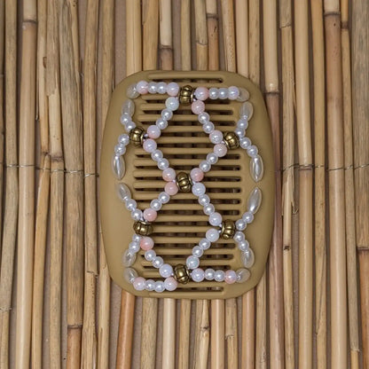 African Butterfly beiger Kamm mit weiß rosa Kunstperlen