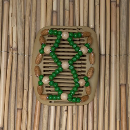 African Butterfly beiger Kamm mit braun grün Holzperlen