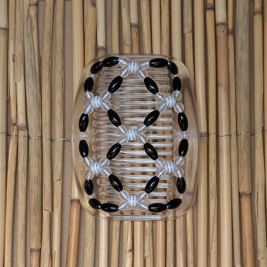African Butterfly durchsichtiger Kamm mit schwarz durchsichtigen Kunstperlen