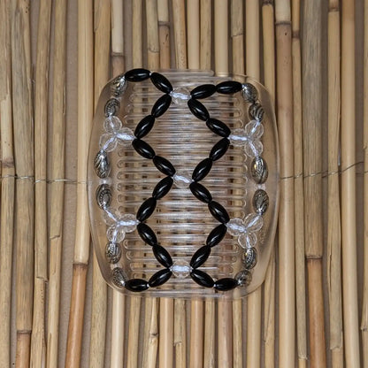 African Butterfly transparenter Kamm mit schwarz transparenten Kunstperlen