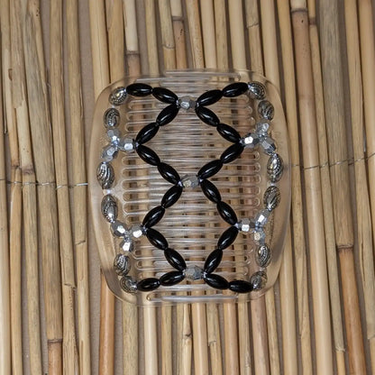 African Butterfly transparenter Kamm mit silber schwarzen Kunstperlen