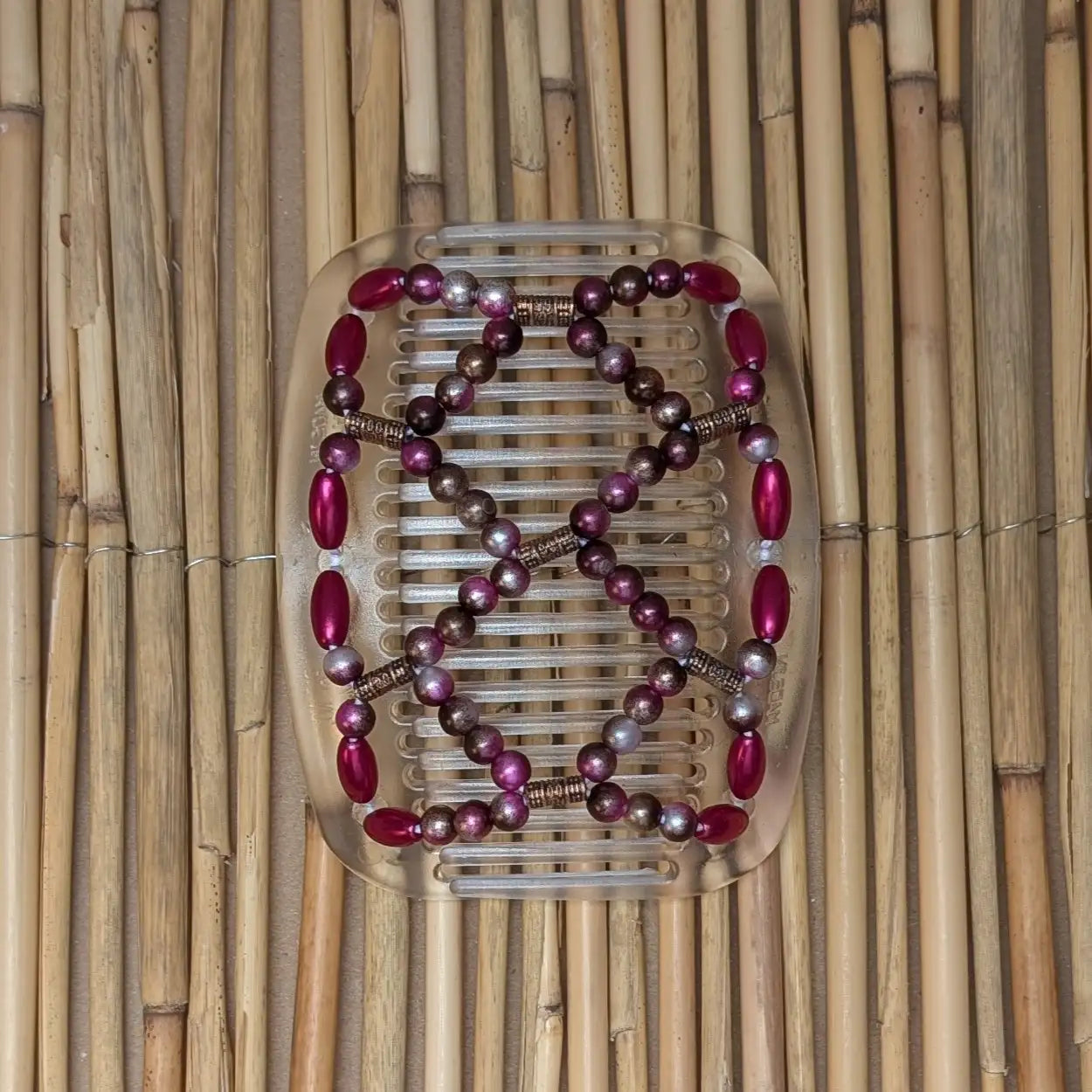 African Butterfly transparenter Kamm mit rot pinken Kunstperlen