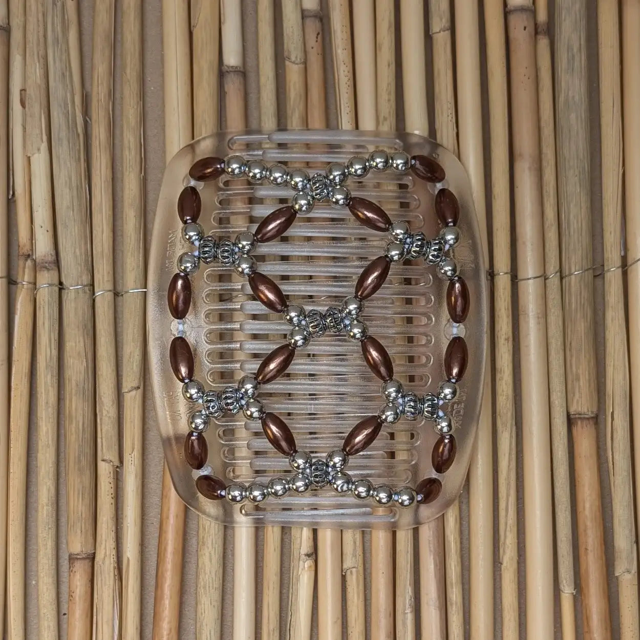 African Butterfly transparenter Kamm mit braun silbernen Kunstperlen