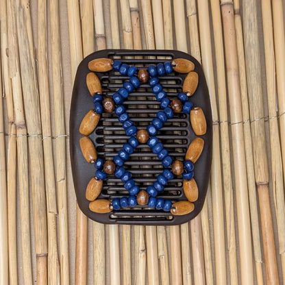 African Butterfly brauner Kamm mit braun blauen Holzperlen