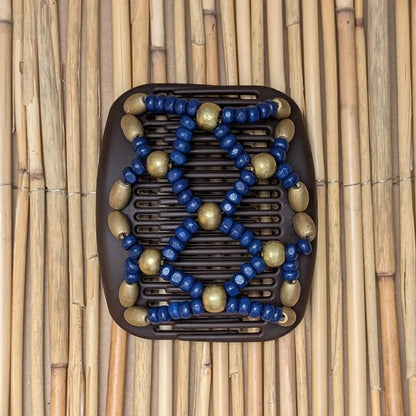 African Butterfly brauner Kamm mit gold blauen Holzperlen