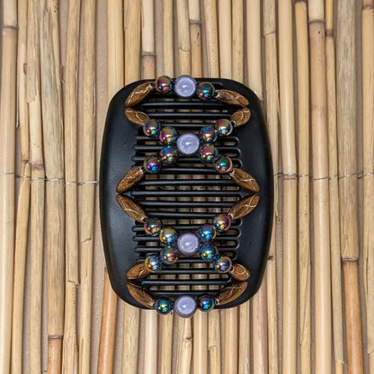 African Butterfly schwarzer Kamm mit kupfer regenbogen Kunstperlen