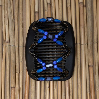 African Butterfly schwarzer Kamm mit schwarz blauen Kunstperlen