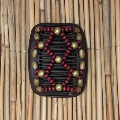 African Butterfly brauner Kamm mit gold roten Holzperlen