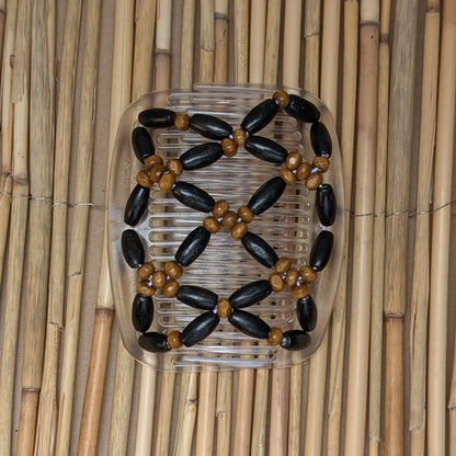African Butterfly transparenter Kamm mit schwarz braunen Holzperlen