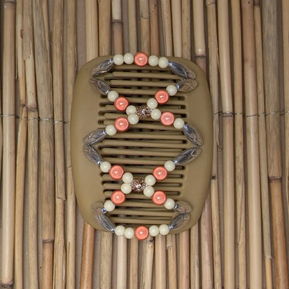 African Butterfly beiger Kamm mit silber orangen Kunstperlen