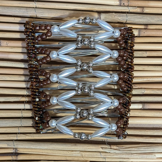 Rhino "Ndalena" extragroß mit weiß-braunen Kunstperlen