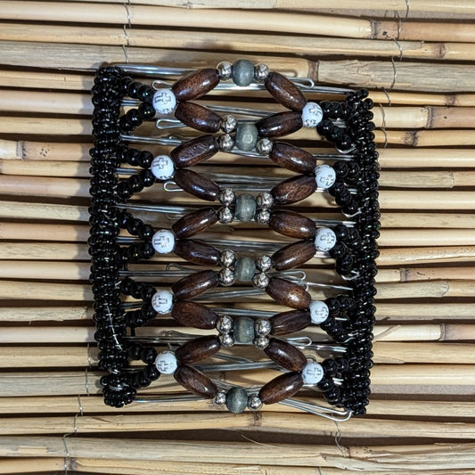 Rhino "Ndbele" extragroß mit schwarz-braunen Holzperlen