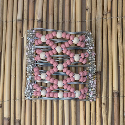 Rhino "Ndbele" Mittel mit rosa-weißen Holzperlen