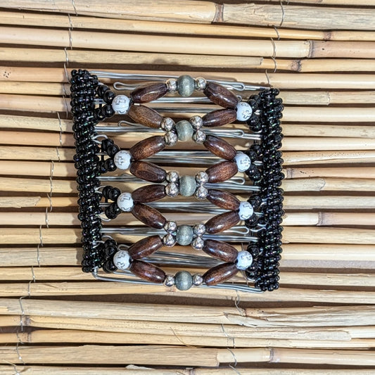 Rhino "Ndbele" groß mit schwarz-braunen Holzperlen