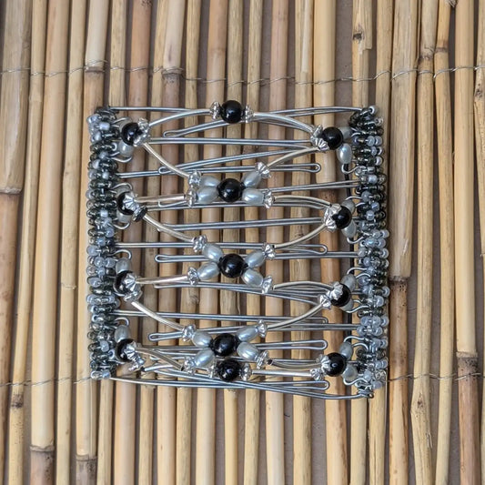 Rhino "Beada Tube" groß mit schwarz-silbernen Kunstperlen