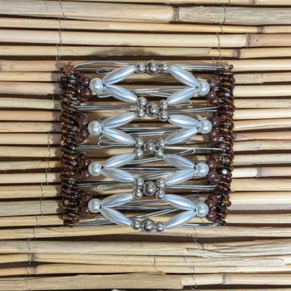 Rhino "Ndalena" groß mit braun-cremefarbenen Kunstperlen