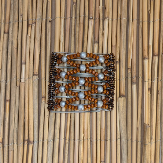 Rhino "Ndbele" groß mit braun-silbernen Holzperlen