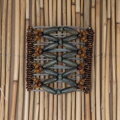 Rhino "Ndbele" groß mit braun-grauen Holzperlen