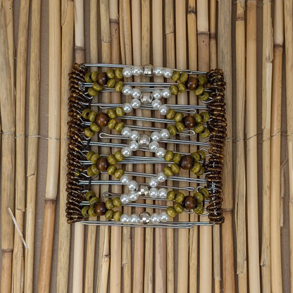 Rhino "Ndbele" groß mit grün-braun-weißen Holzperlen